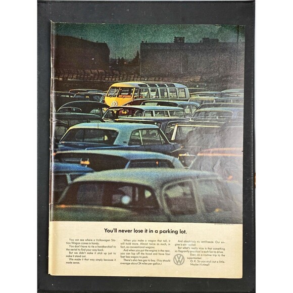 Volkswagen Bus Wagon "You'll Never Lose it in a Parking Lot" Vtg Print Ad 1964 - Picture 3 of 3